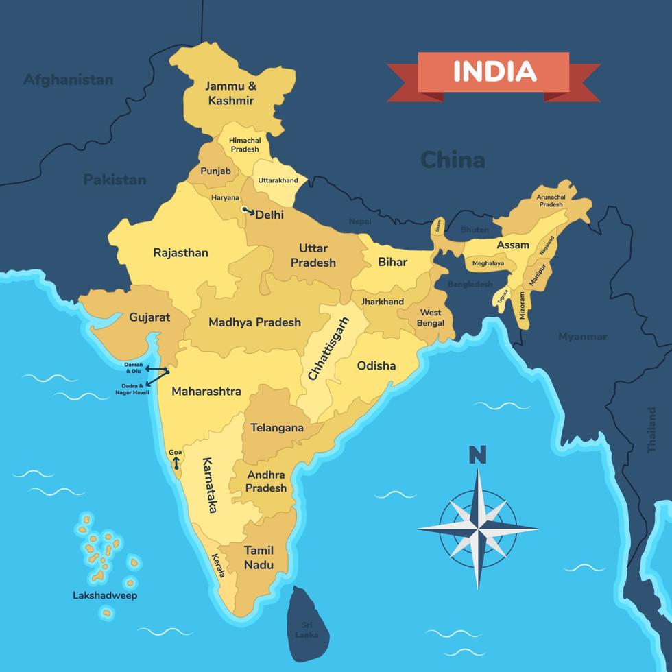 mapa de India con ciudad vector