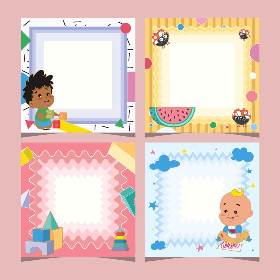 Colorful Social Media Post Templates with Baby's Playing vector