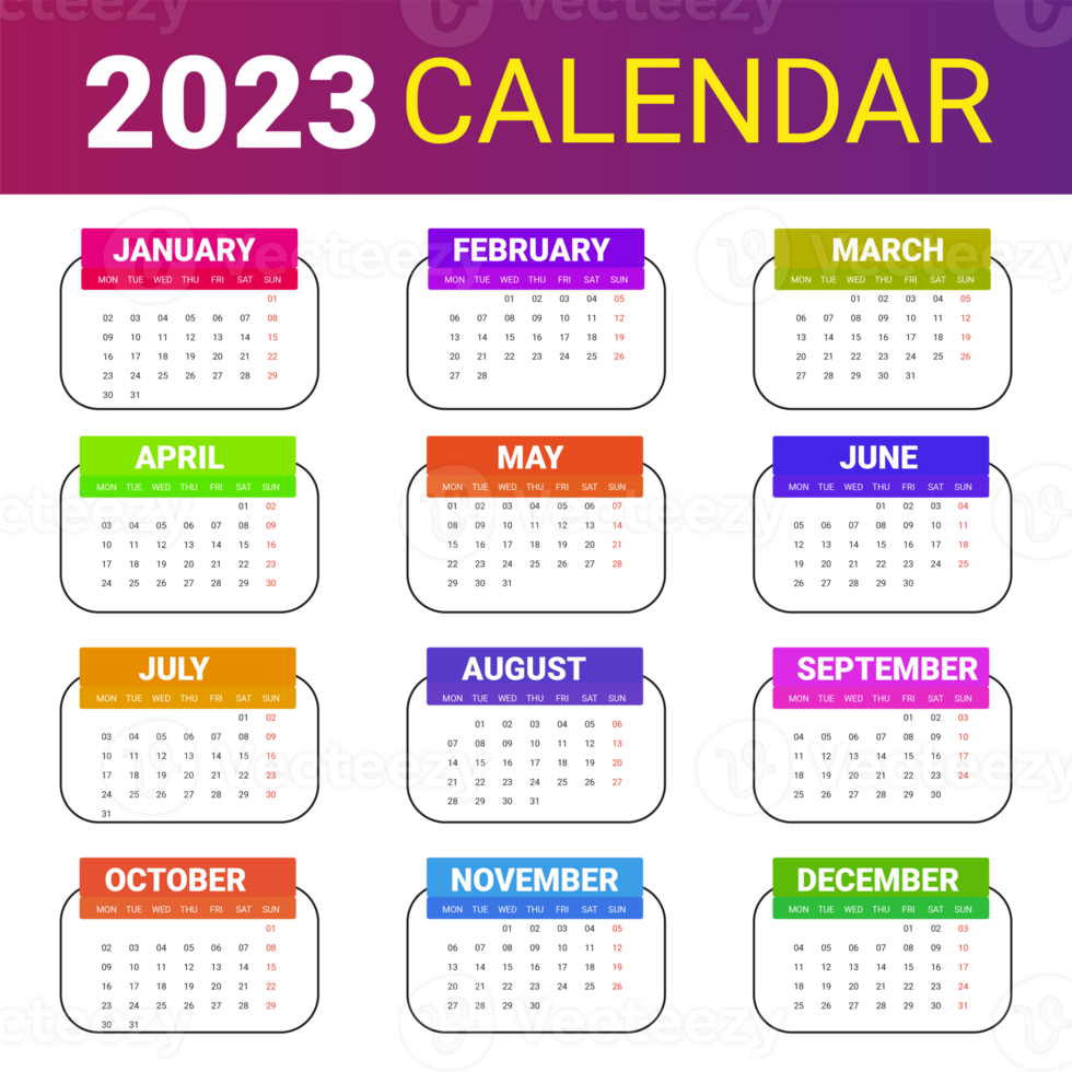 Kalender 2023 bunt glücklich Neu Jahr png
