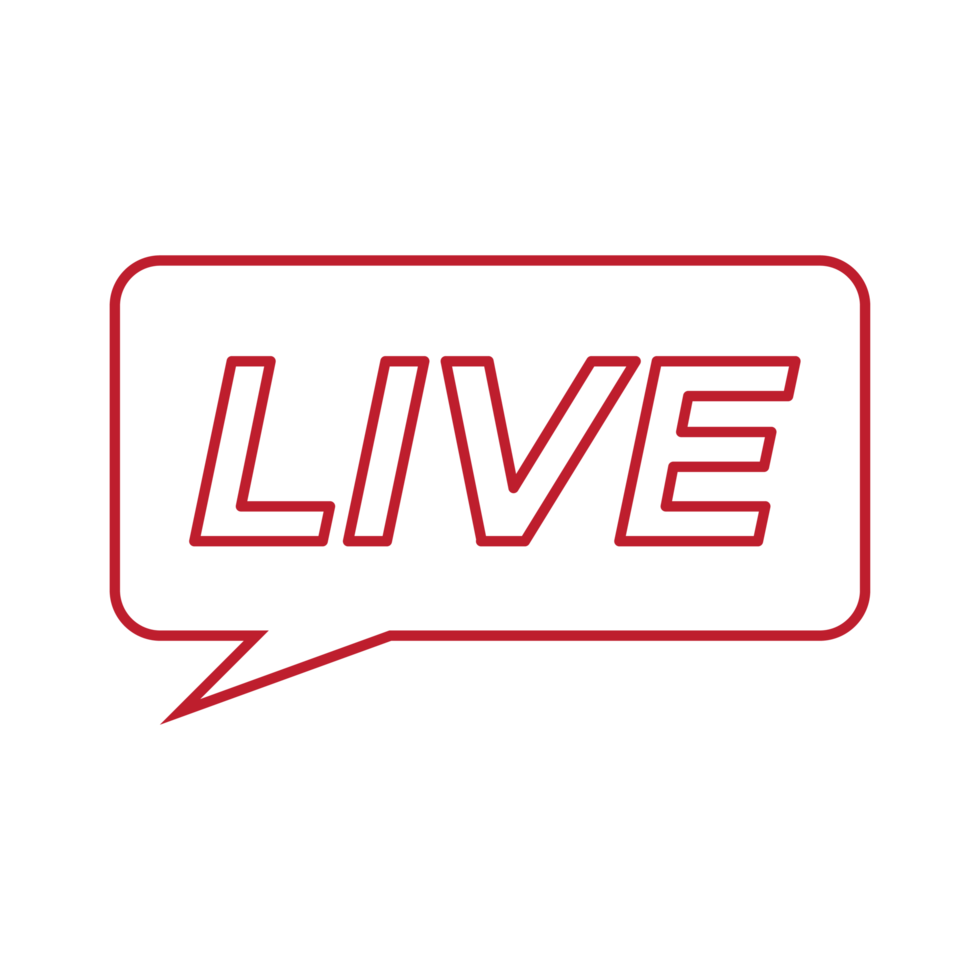 Red live button on white background. png