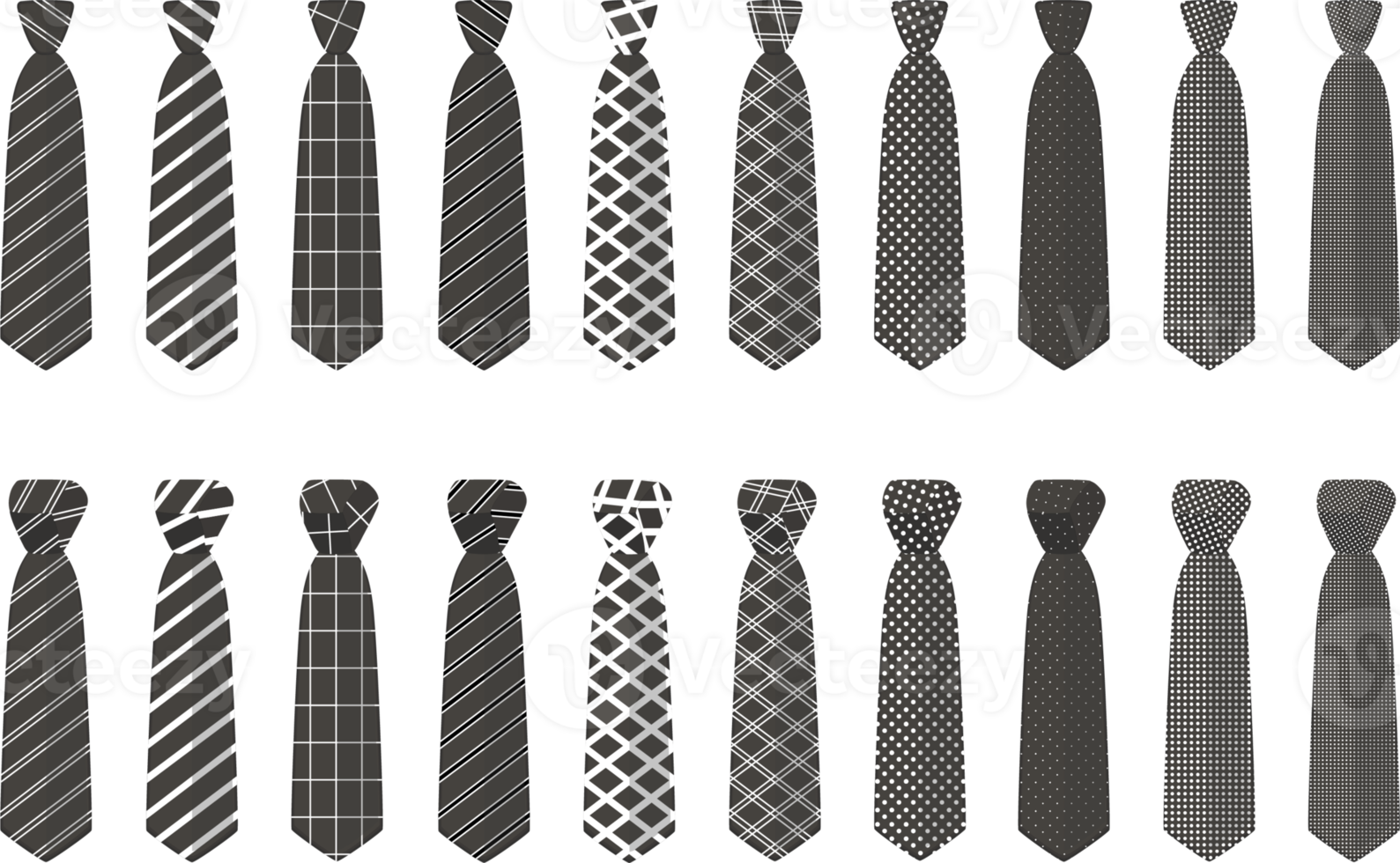 big set ties different types, neckties various size png