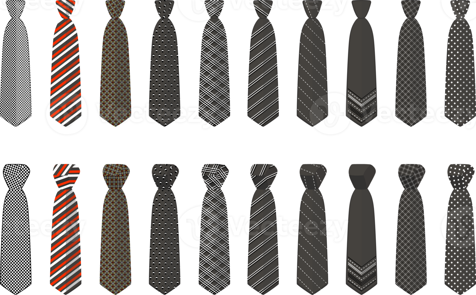 big set ties different types, neckties various size png