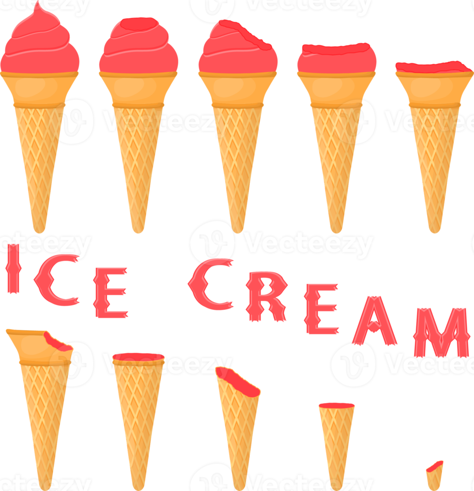 Big set various sweet tasty natural ice cream png