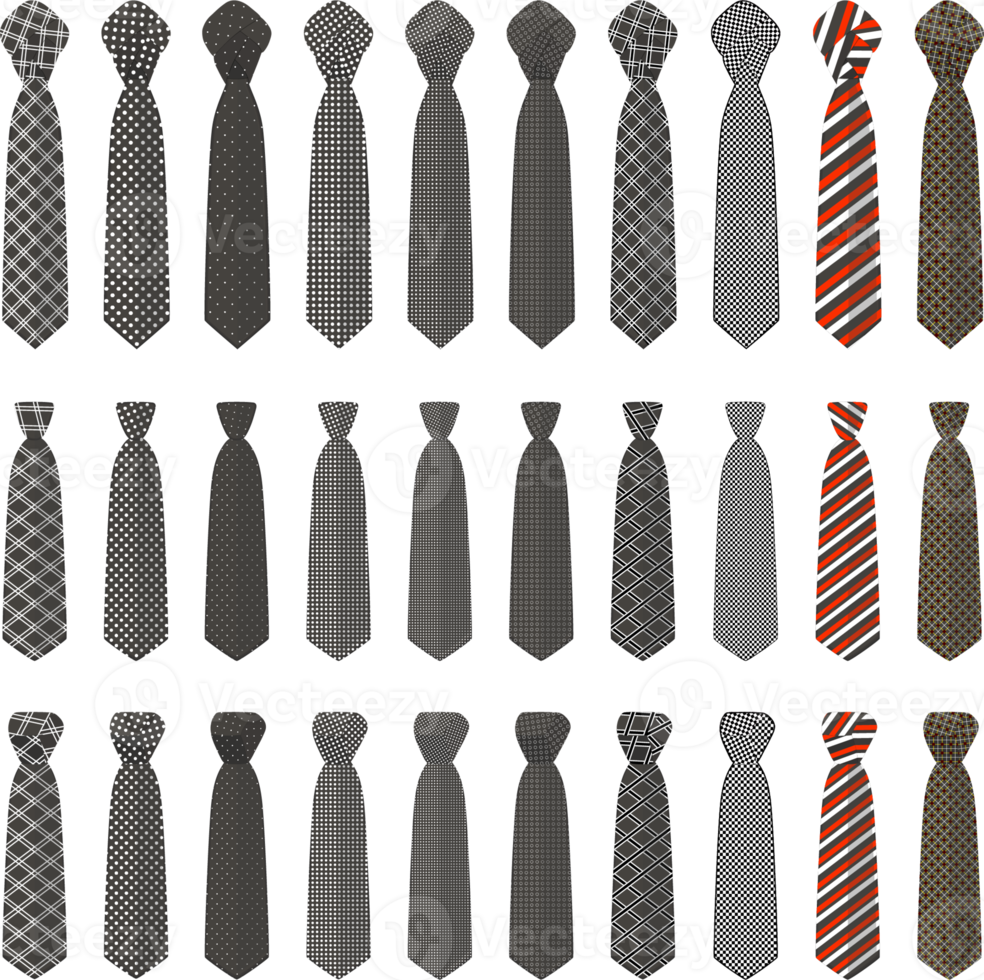 big set ties different types, neckties various size png