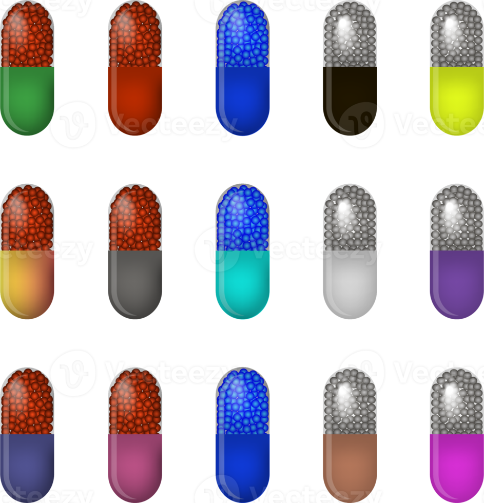 stor färgad uppsättning annorlunda typer av piller png