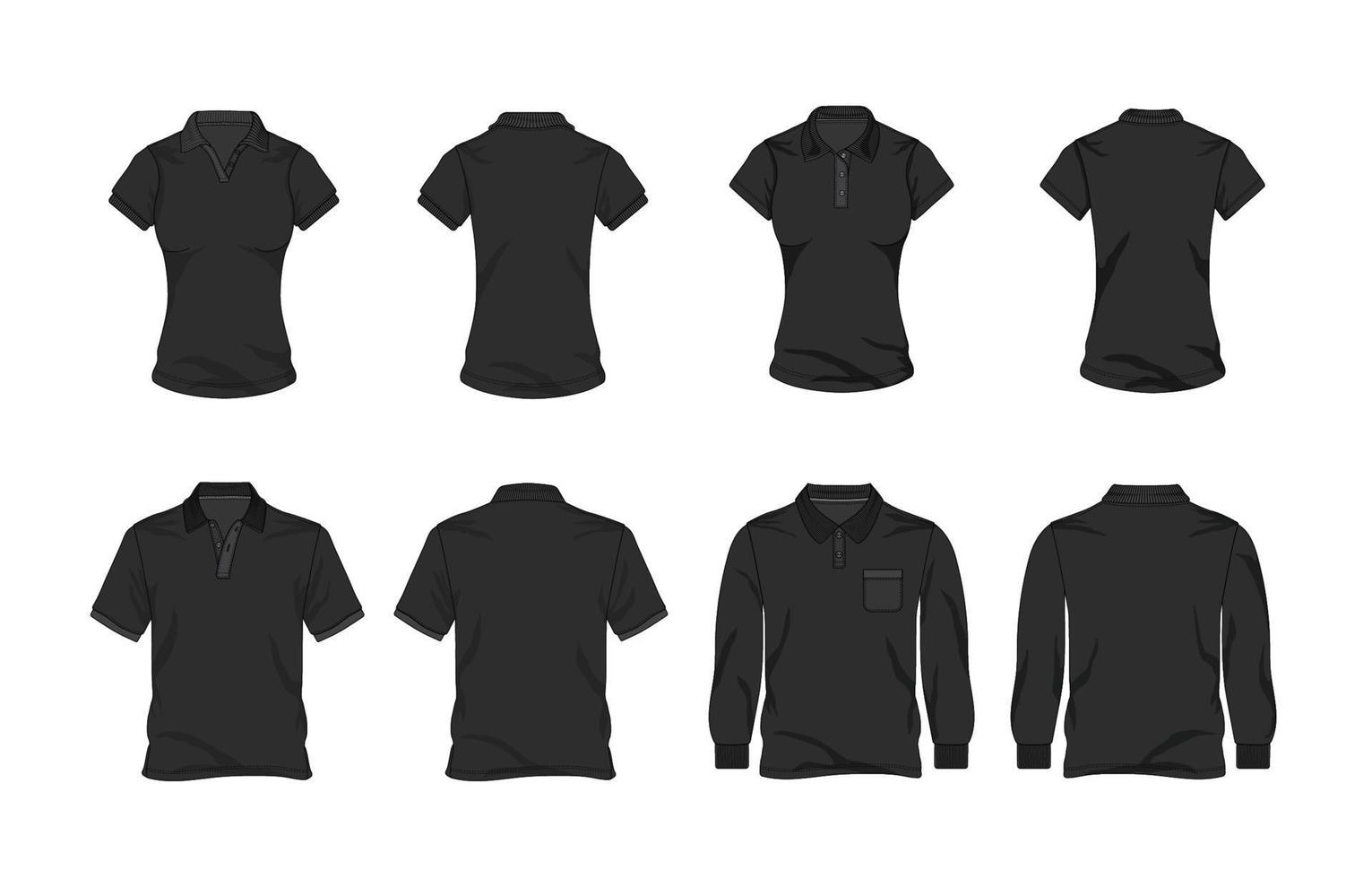 negro contorno polo camisa modelo vector