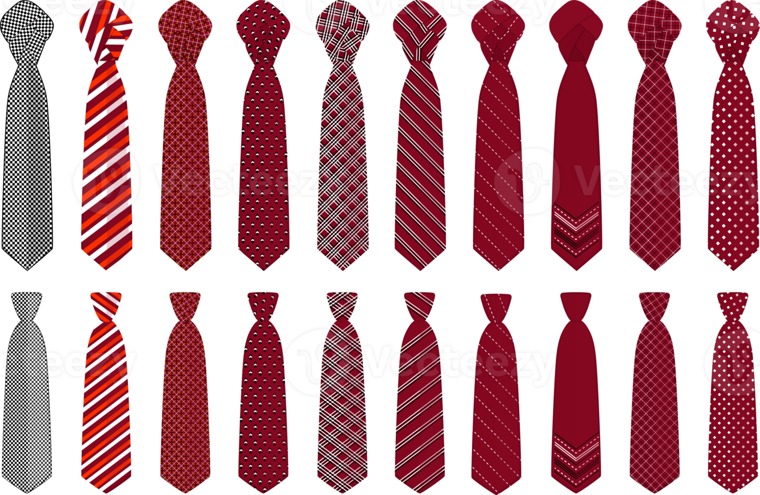 big set ties different types, neckties various size png