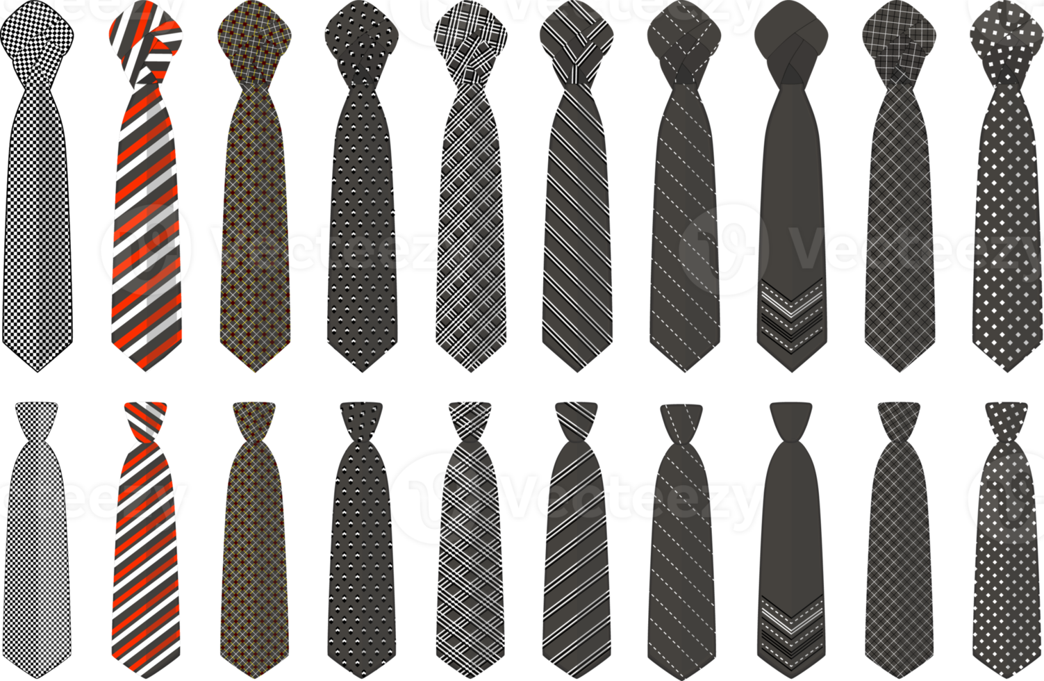 big set ties different types, neckties various size png