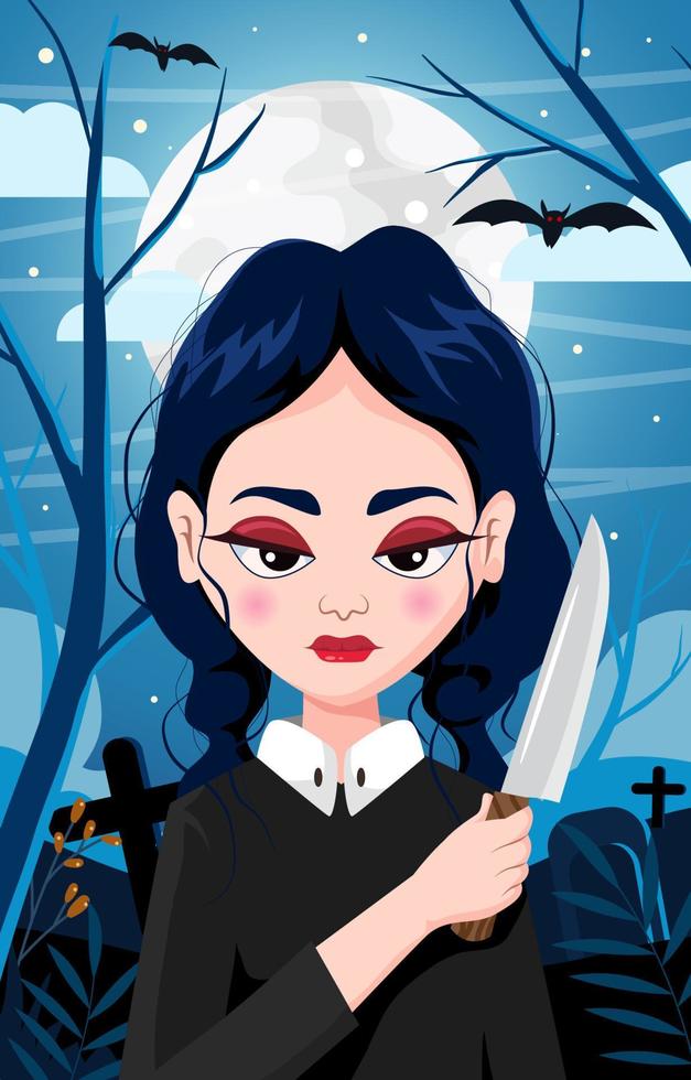 Scary Girl Holding Knife Concept vector