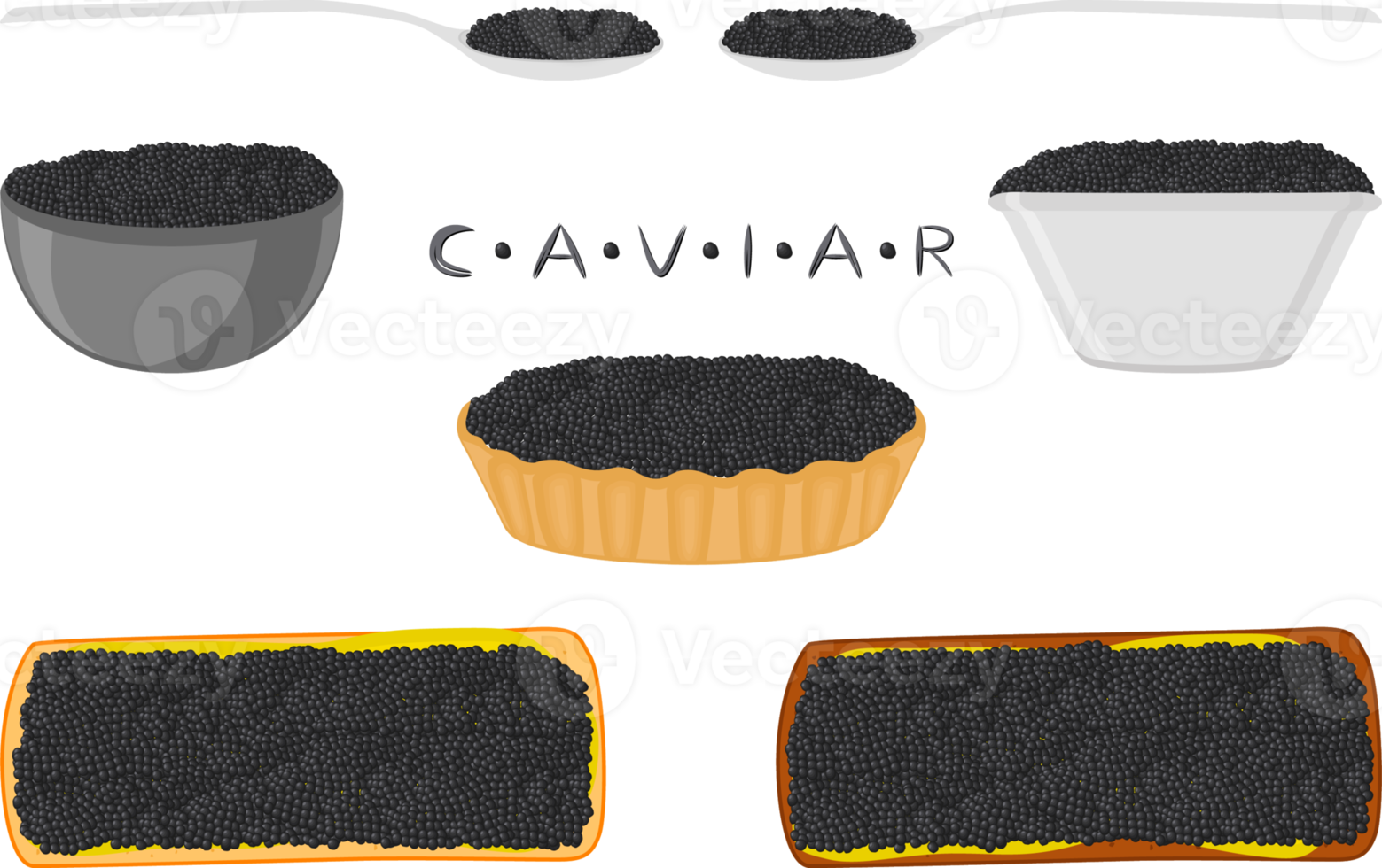 big set various types fish caviar, bread different size png