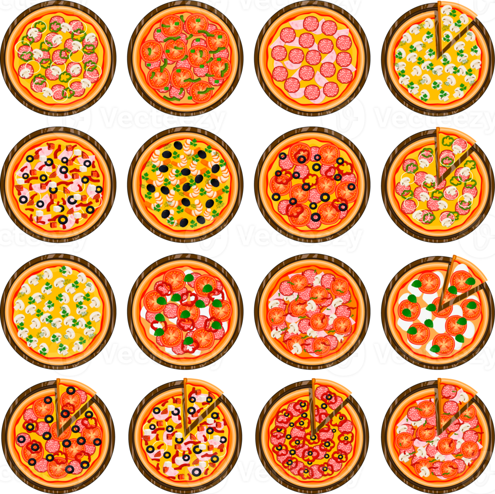 diverses pizzas savoureuses sucrées png