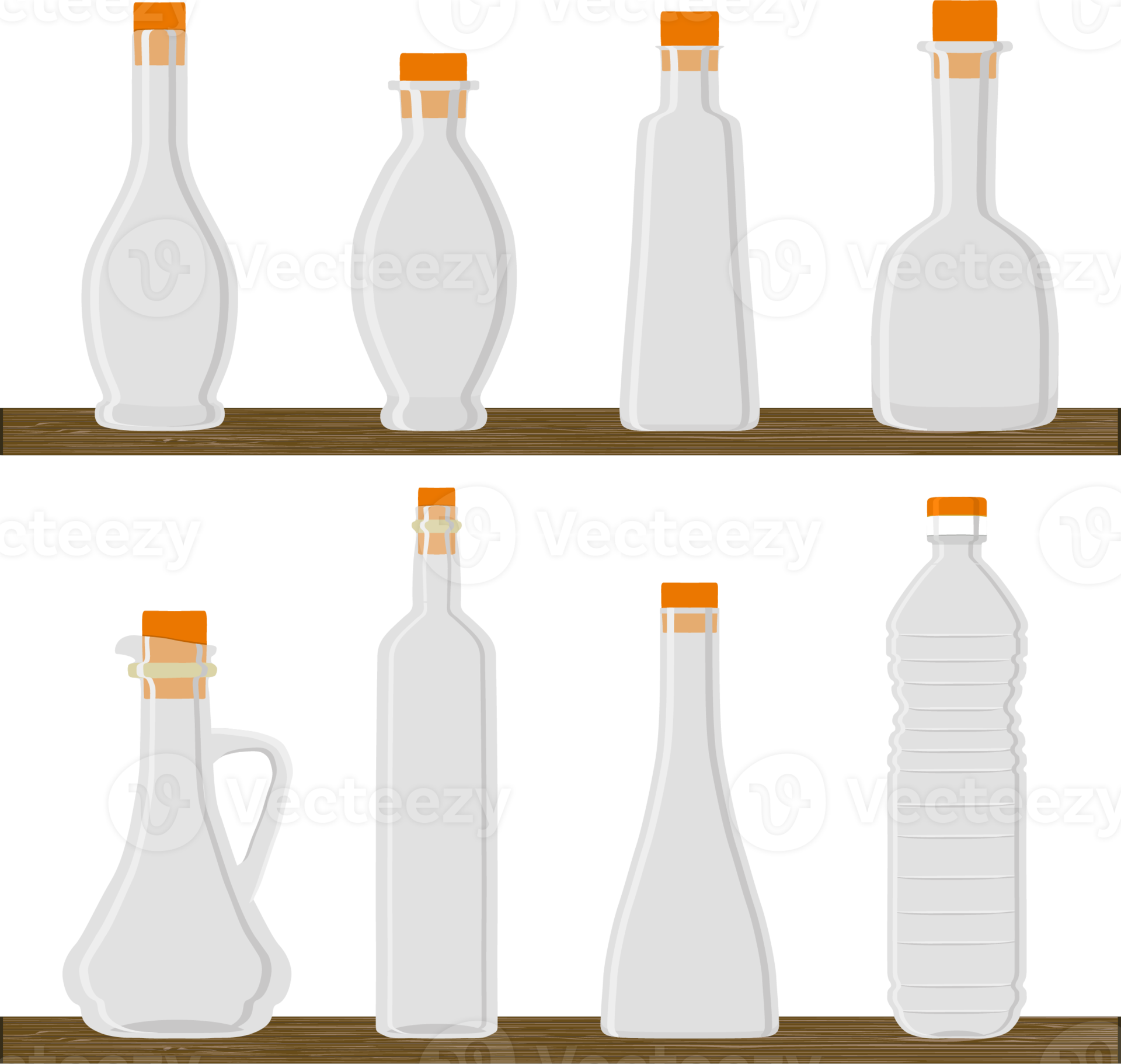 Set of empty bottles with cork for oil 19767708 PNG