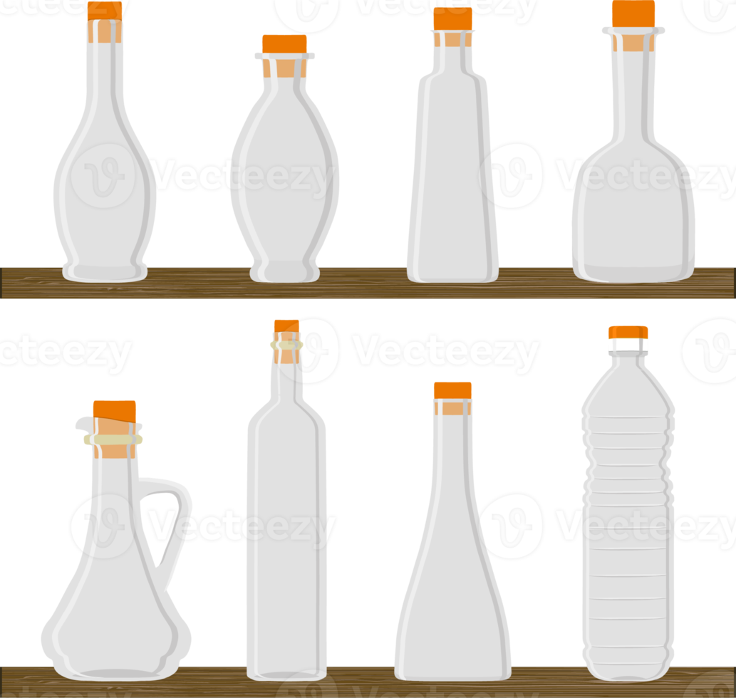 Set of empty bottles with cork for oil 19767708 PNG
