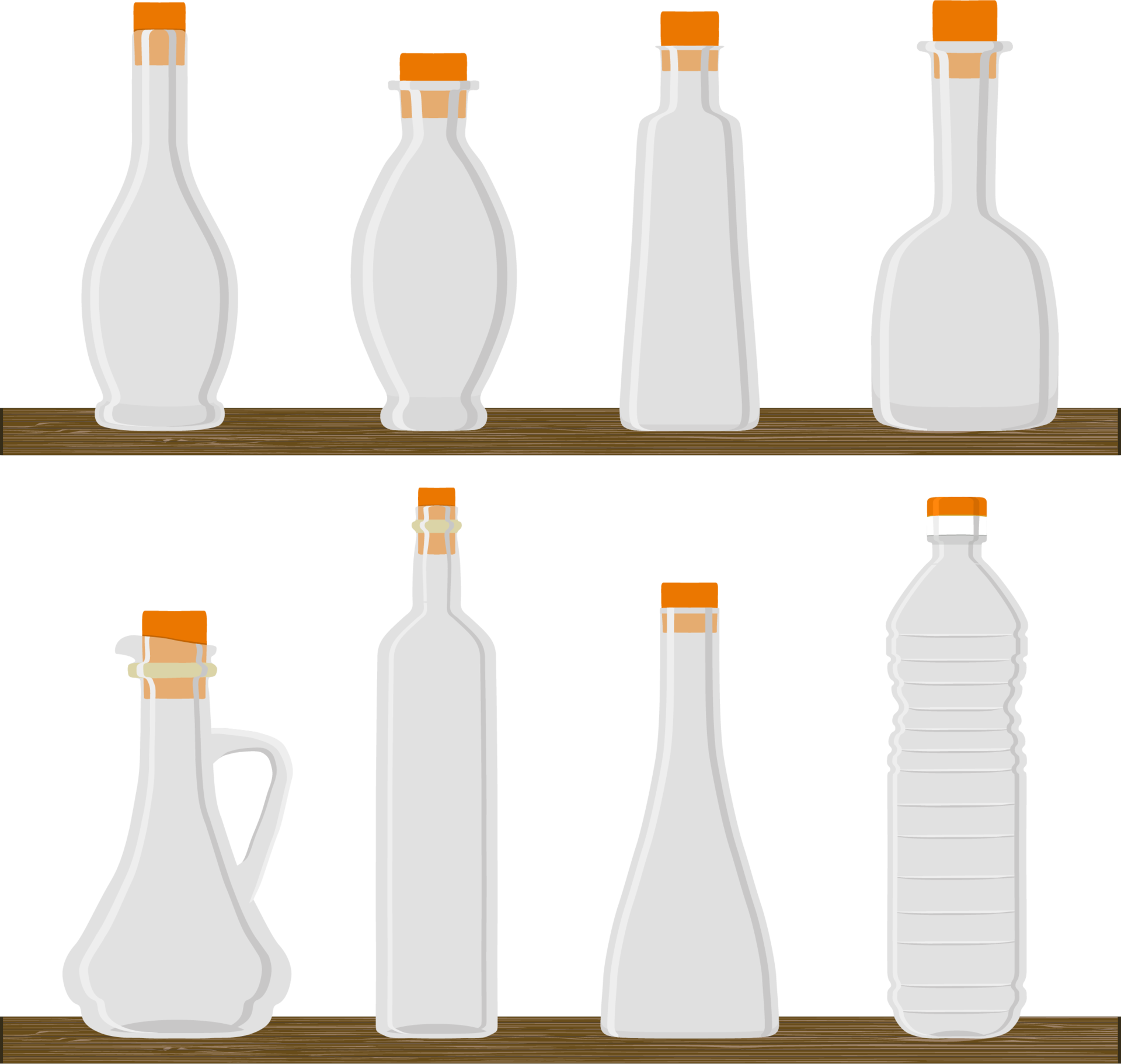 Set of empty bottles with cork for oil 19767708 PNG