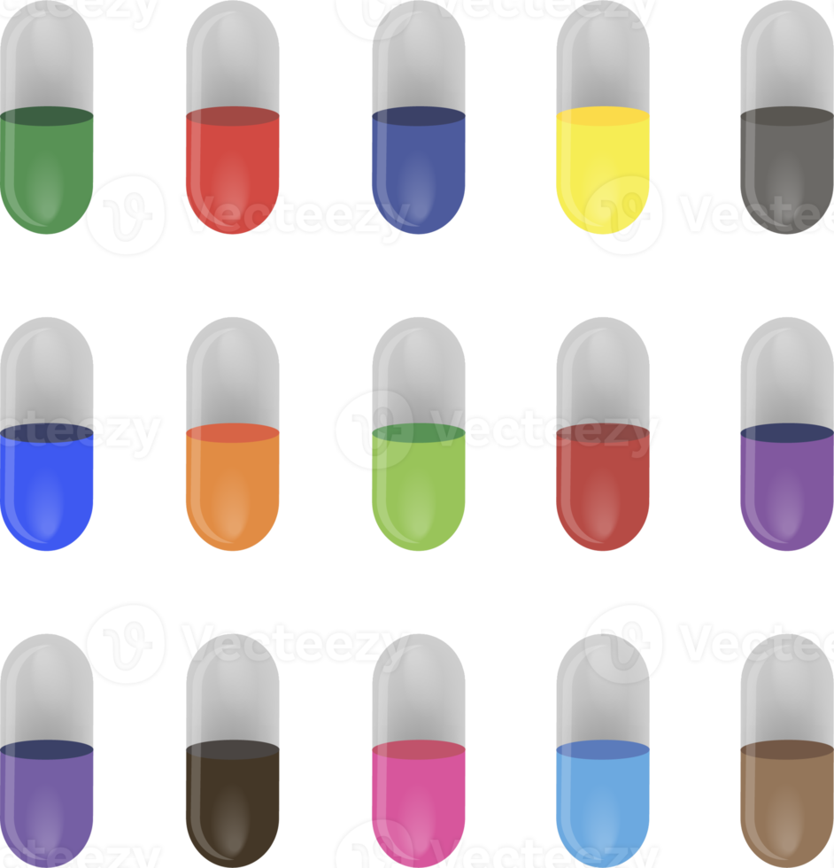 big colored set different types of pills png