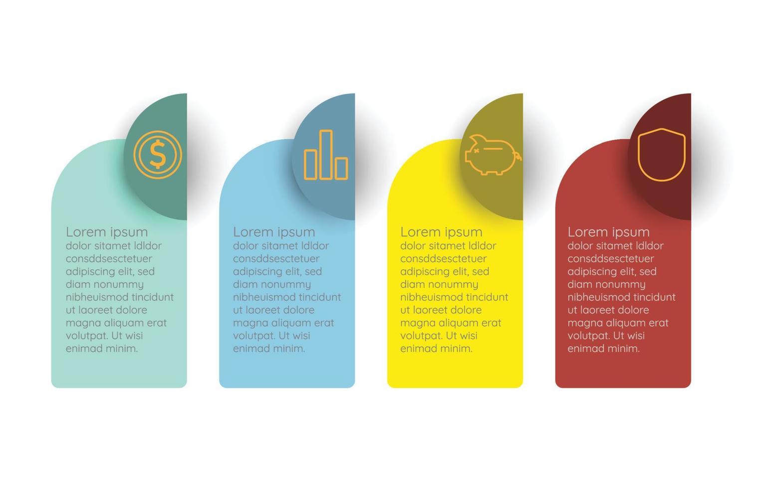 infografía dinero modelo para negocio información presentación. vector cuadrado y geométrico elementos. moderno flujo de trabajo diagramas reporte plan 4 4 temas