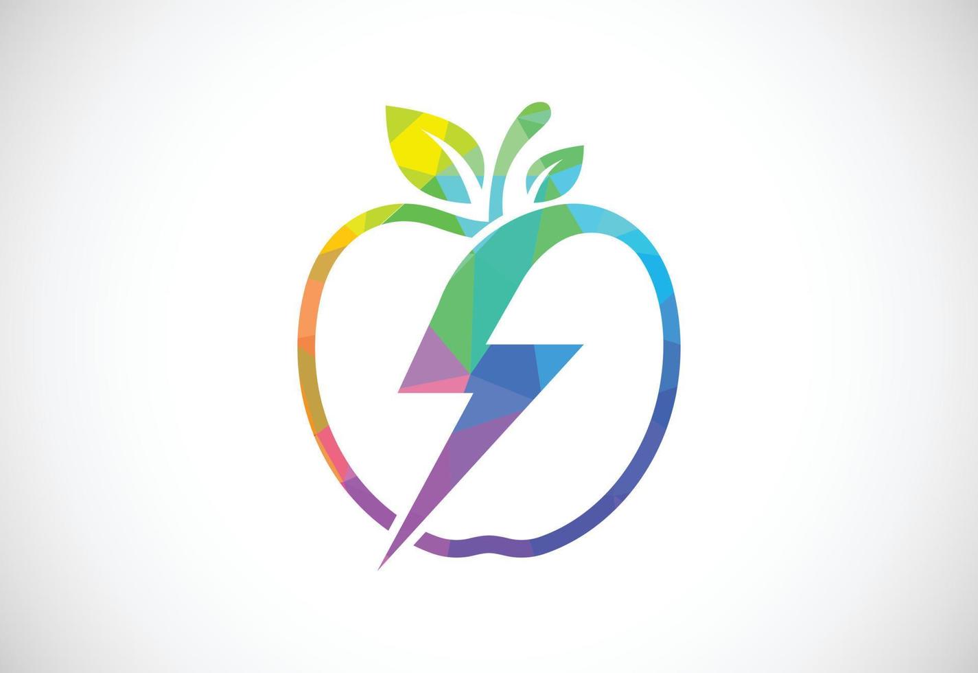 Low poly style apple and electricity logo sign symbol in flat style on white background vector