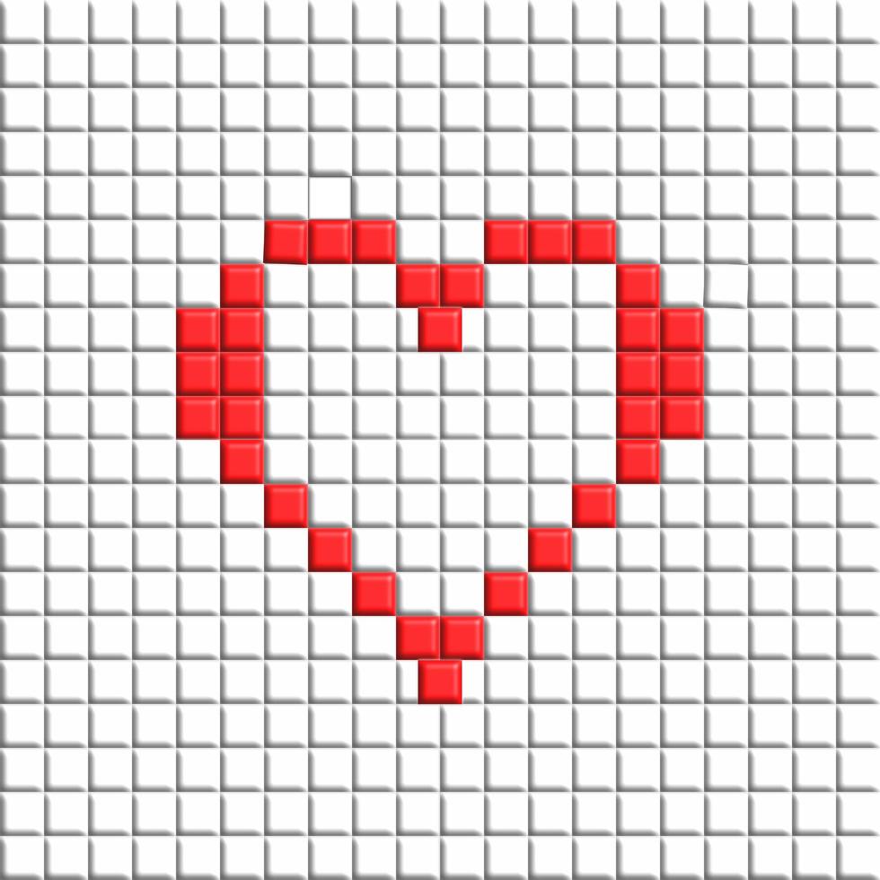 Detailed illustration of a red pixel heart on white background. photo