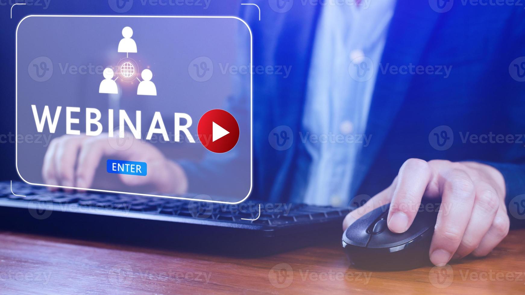 Businessman using Laptop Computer with Webinar E-business Browsing Connection, online technology webcast, online education, Communication technology on web. elearning photo
