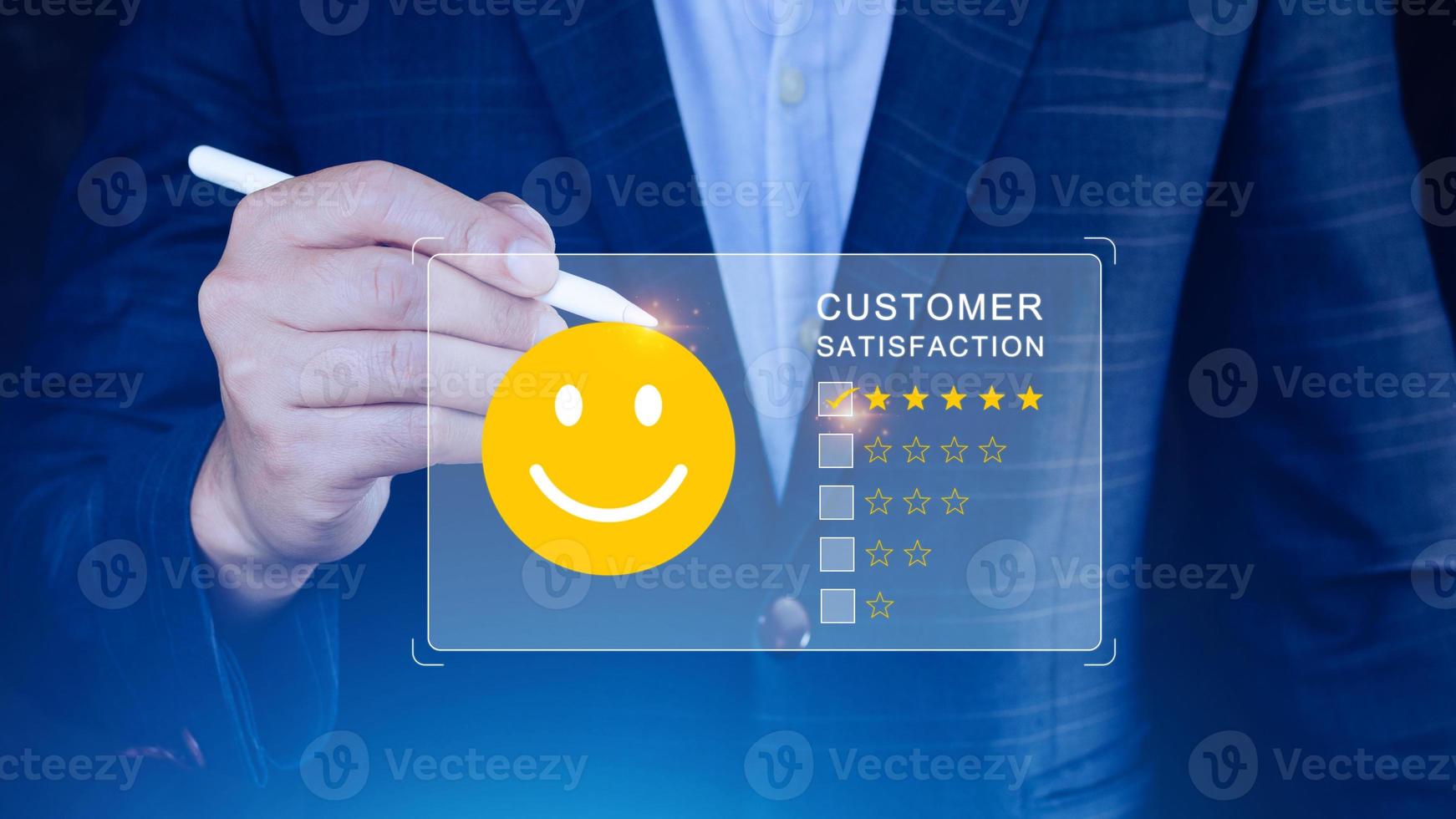 User gives rating to service experience on online application, Customer review satisfaction feedback survey concept, Customer can evaluate quality of service leading to reputation ranking of business. photo