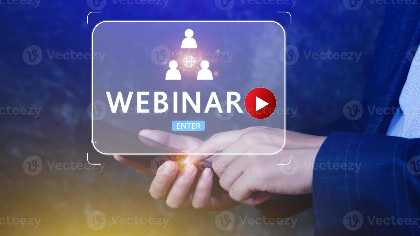 Businessman using smartphone with Webinar E-business Browsing Connection, online technology webcast, online education, Communication technology on web. elearning photo