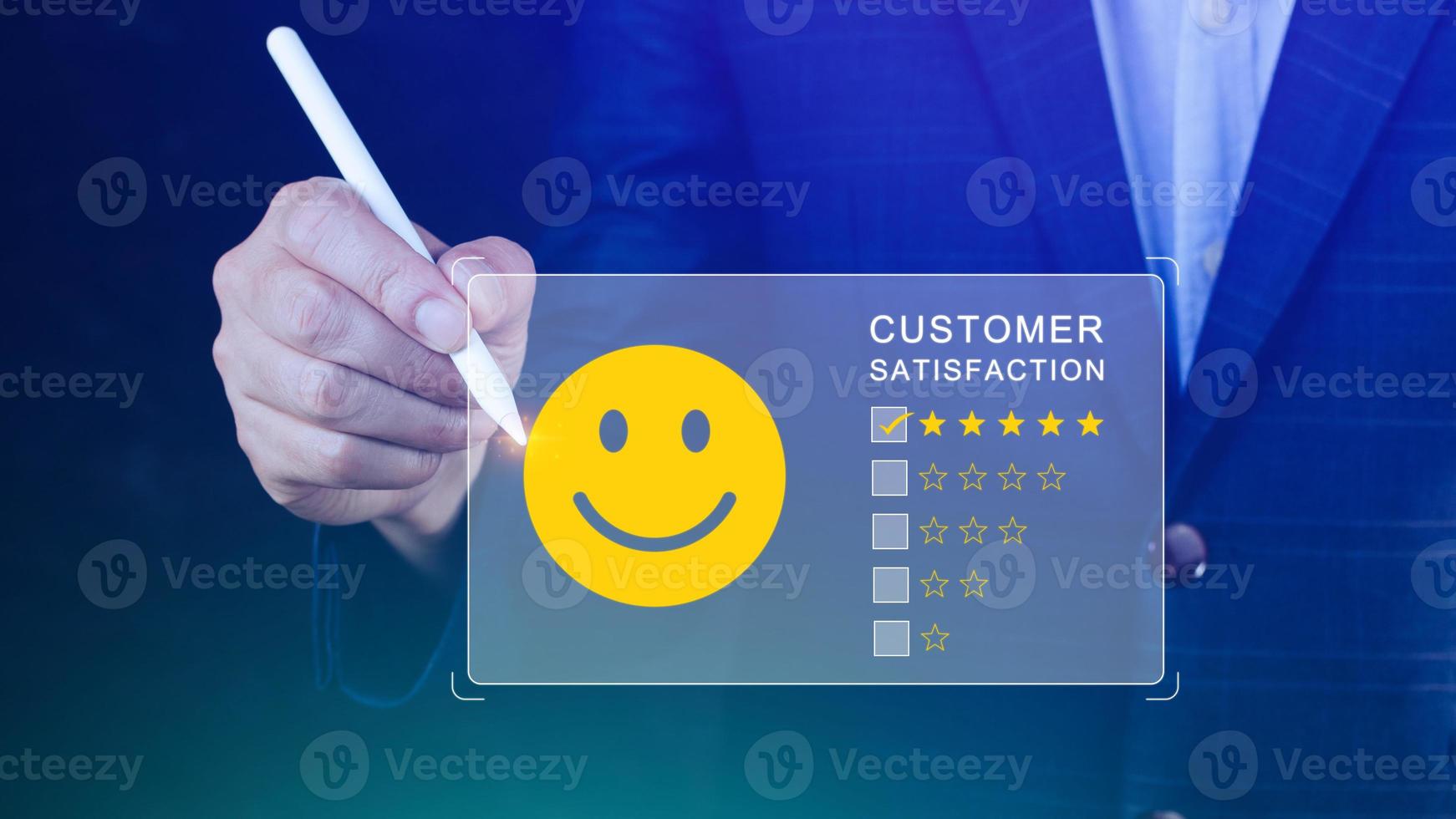 User gives rating to service experience on online application, Customer review satisfaction feedback survey concept, Customer can evaluate quality of service leading to reputation ranking of business. photo