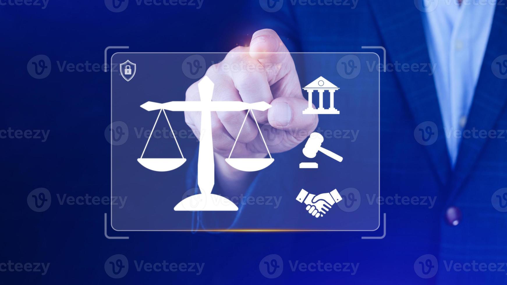 Justice and law concept, Legal advice, businessman holding scales digital hologram Labor Law sign, Labor Law Lawyer legal business photo