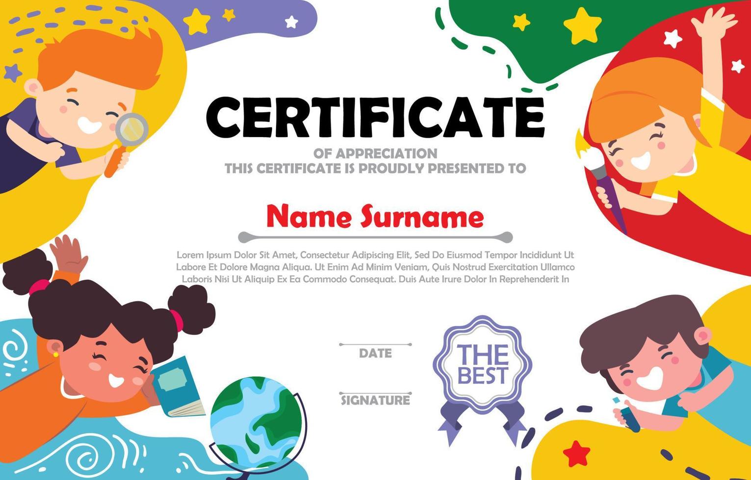 Template of Education Certificate for Children vector