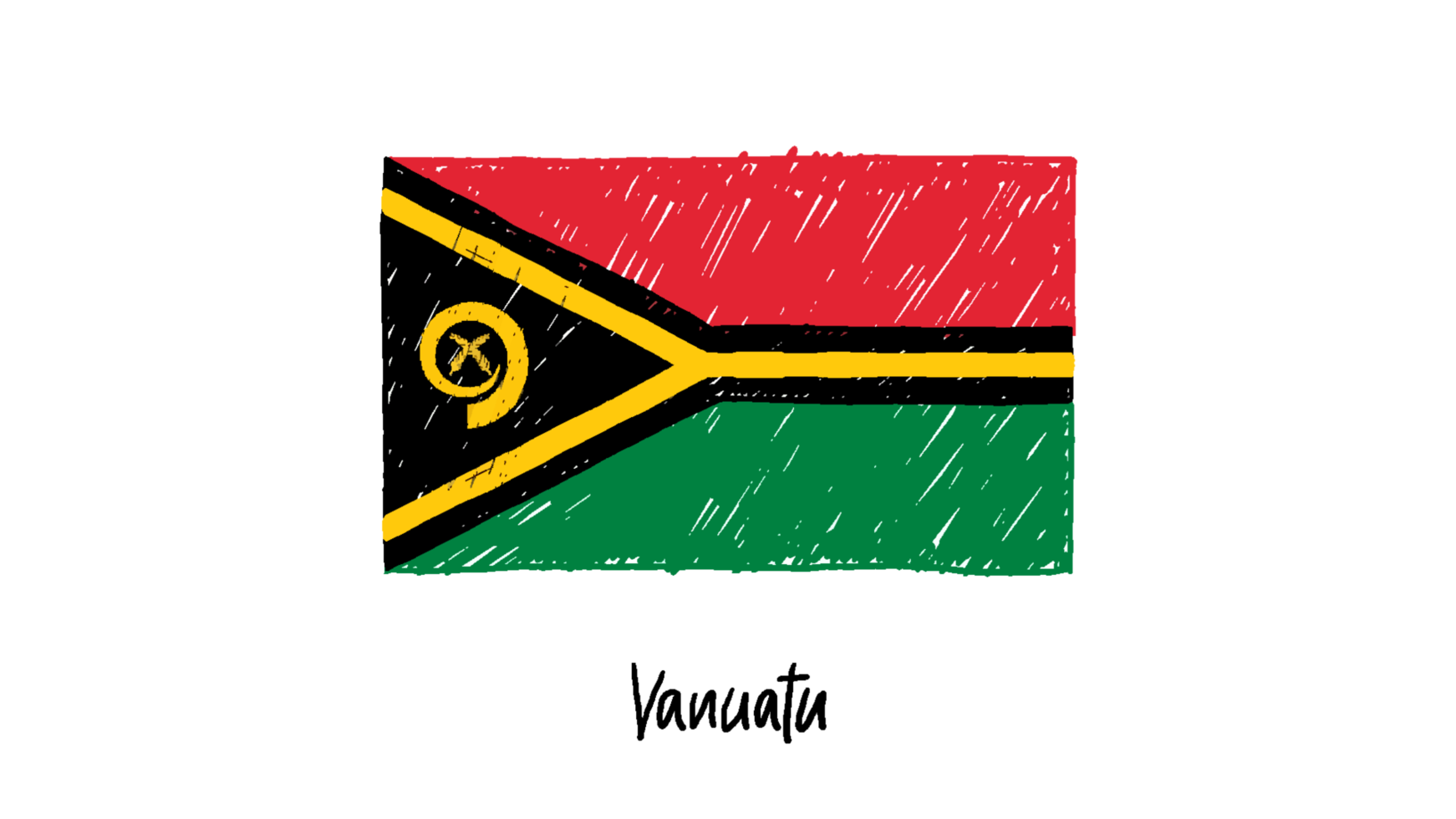 Vanuatu National Flag Pencil Color Sketch with Transparent Background png