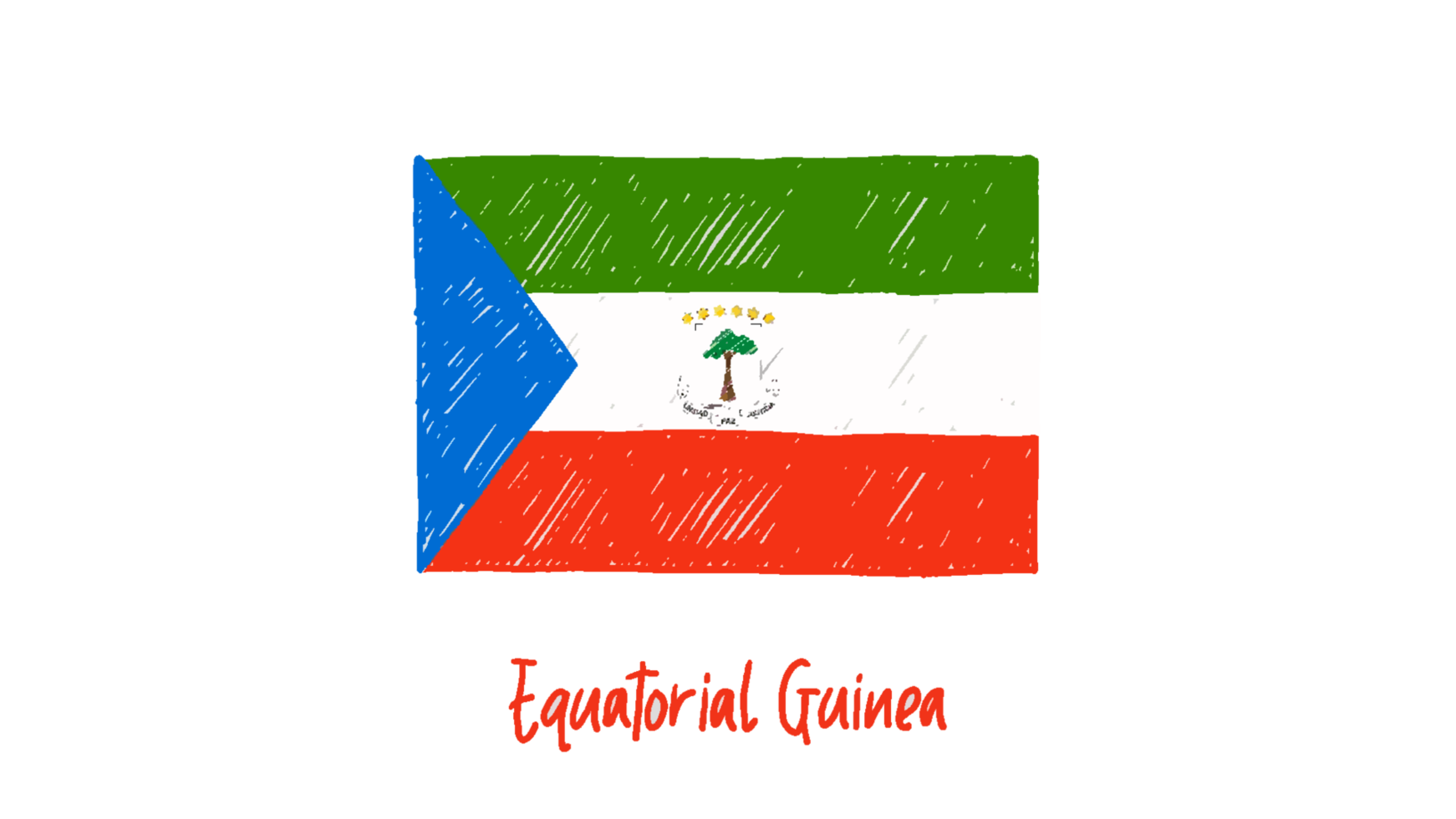 Equatorial Guinea National Flag Pencil Color Sketch with Transparent Background png