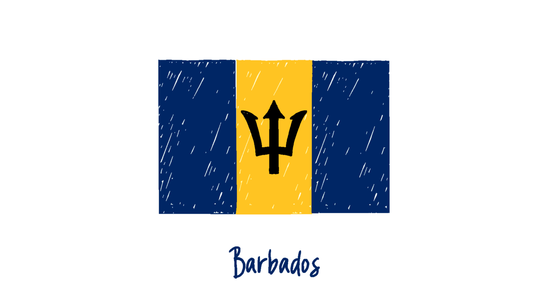 Barbados National Flag Pencil Color Sketch with Transparent Background png