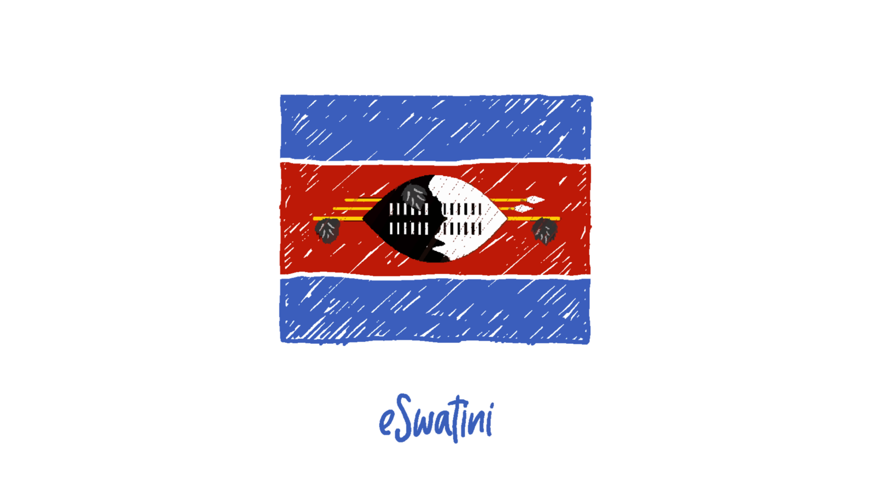 Eswatini National Flag Pencil Color Sketch with Transparent Background png