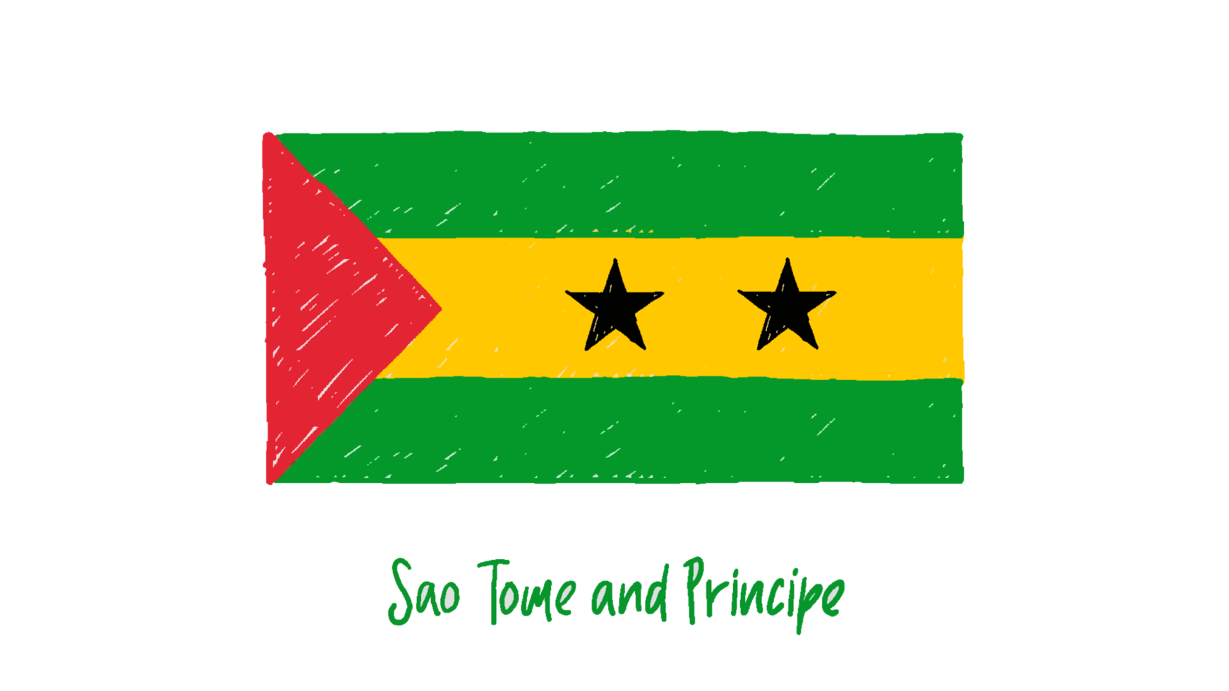 Sao Tome and Principe National Flag Pencil Color Sketch with Transparent Background png