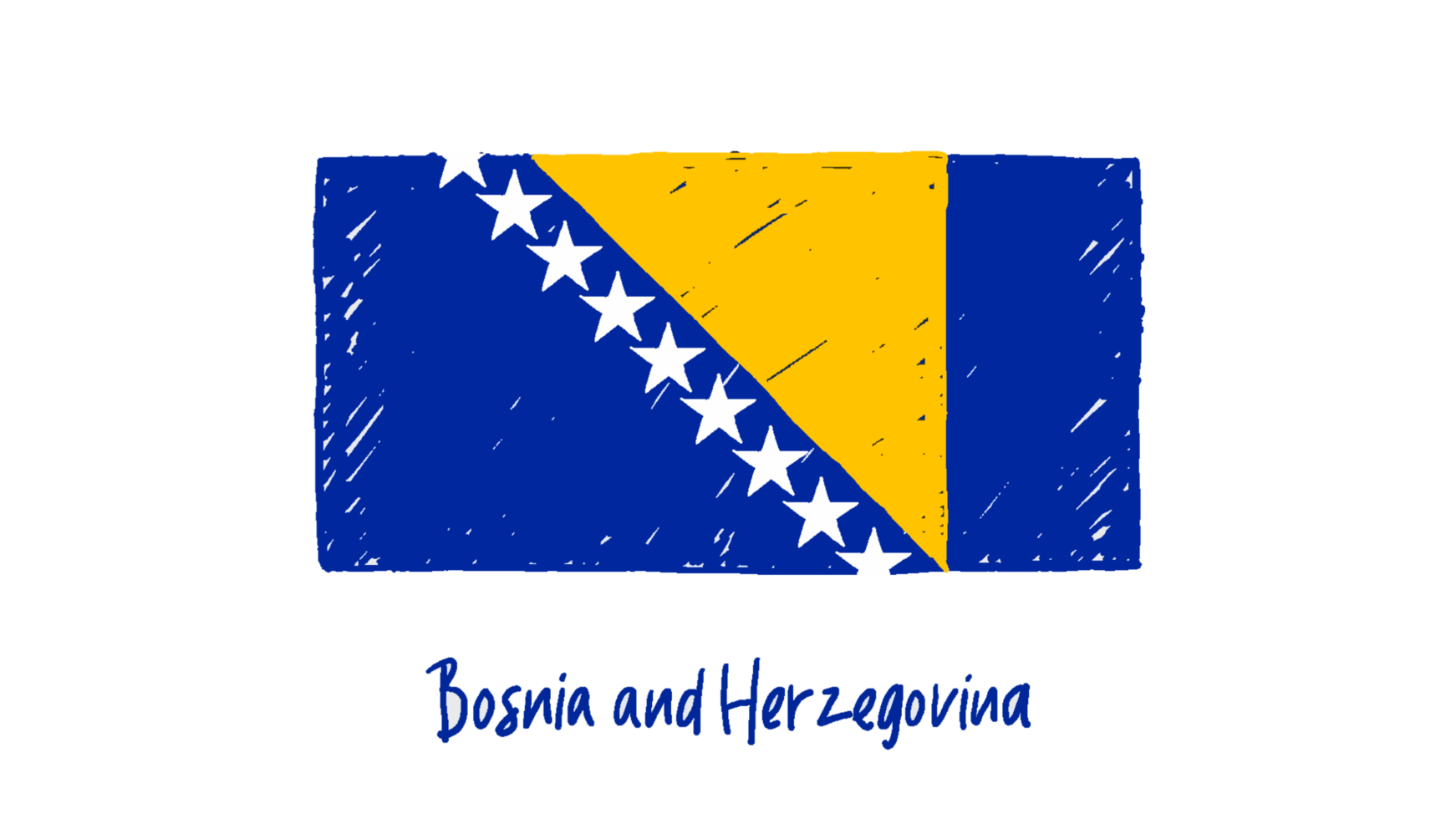 Bosnia and Herzegovina National Flag Pencil Color Sketch with Transparent Background png