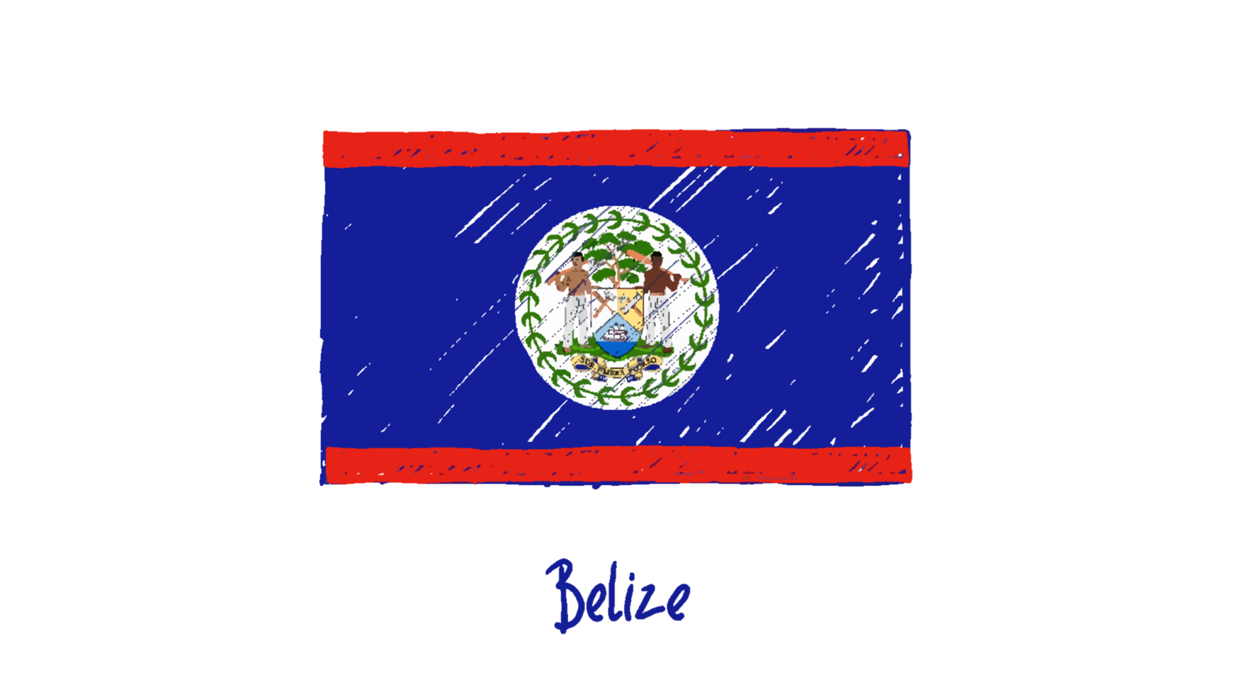 Belize National Flag Pencil Color Sketch with Transparent Background png