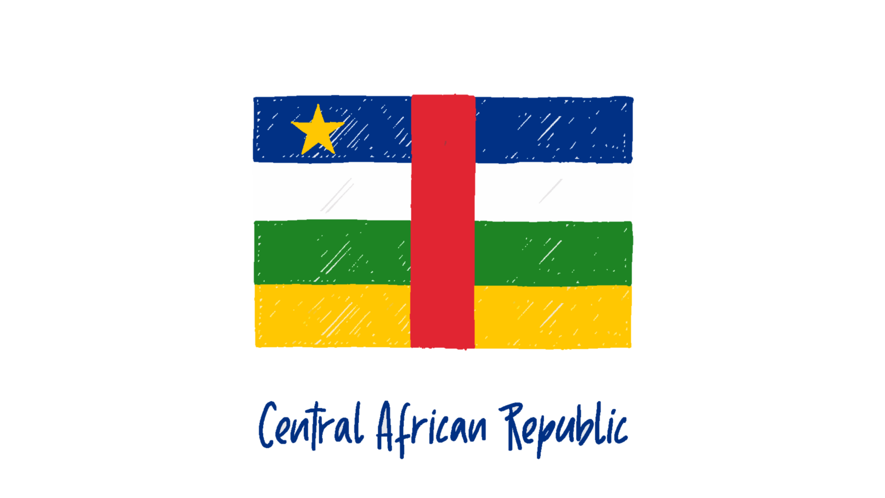 Central African Republic National Flag Pencil Color Sketch with Transparent Background png