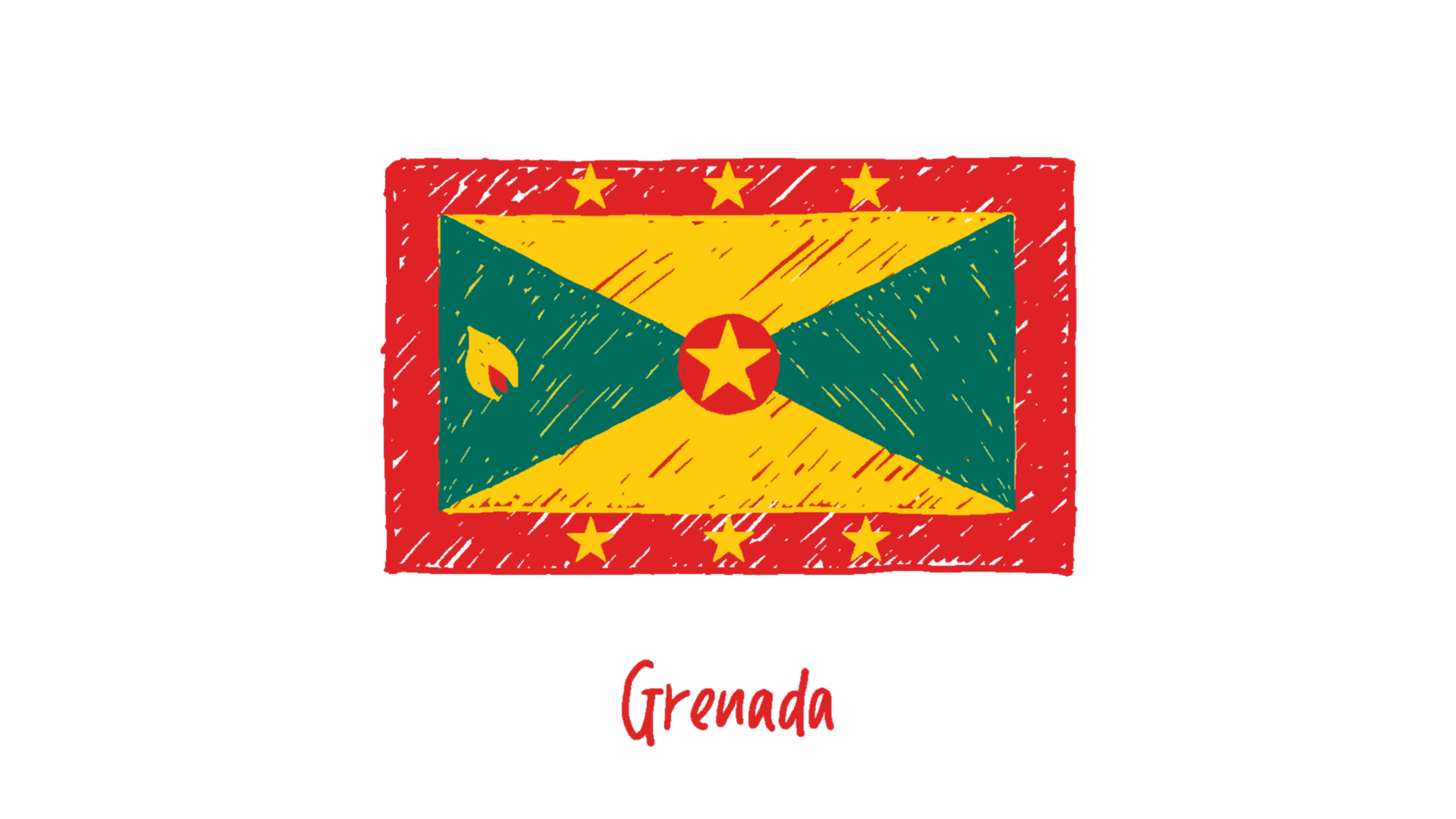 Grenada National Flag Pencil Color Sketch with Transparent Background png