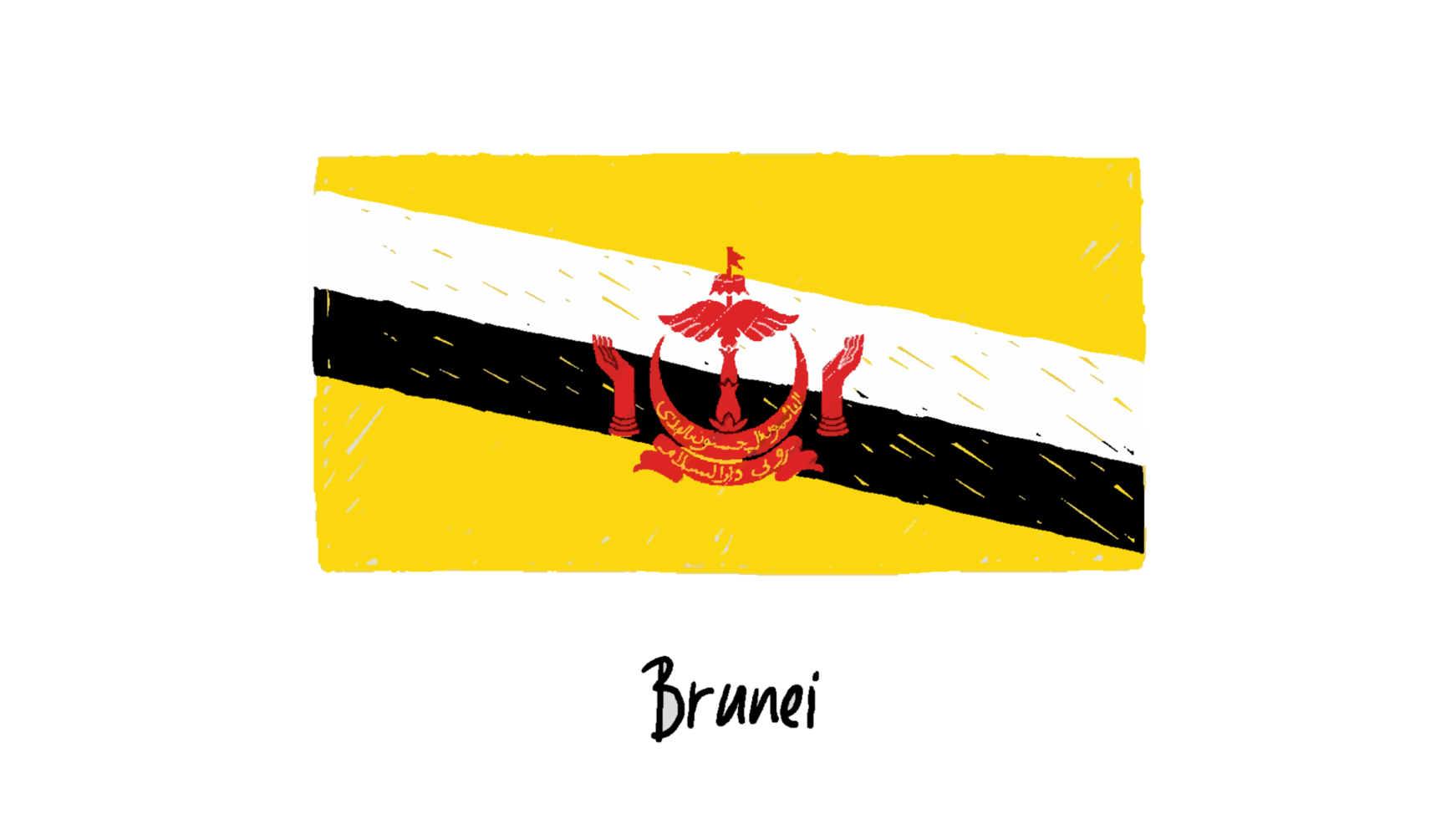 Brunei National Flag Pencil Color Sketch with Transparent Background png
