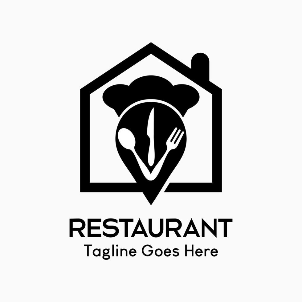 Cutlery icon. knife, fork and spoon and chef's hat in home icon. logo for restaurant business, simple, luxury and modern vector illustration