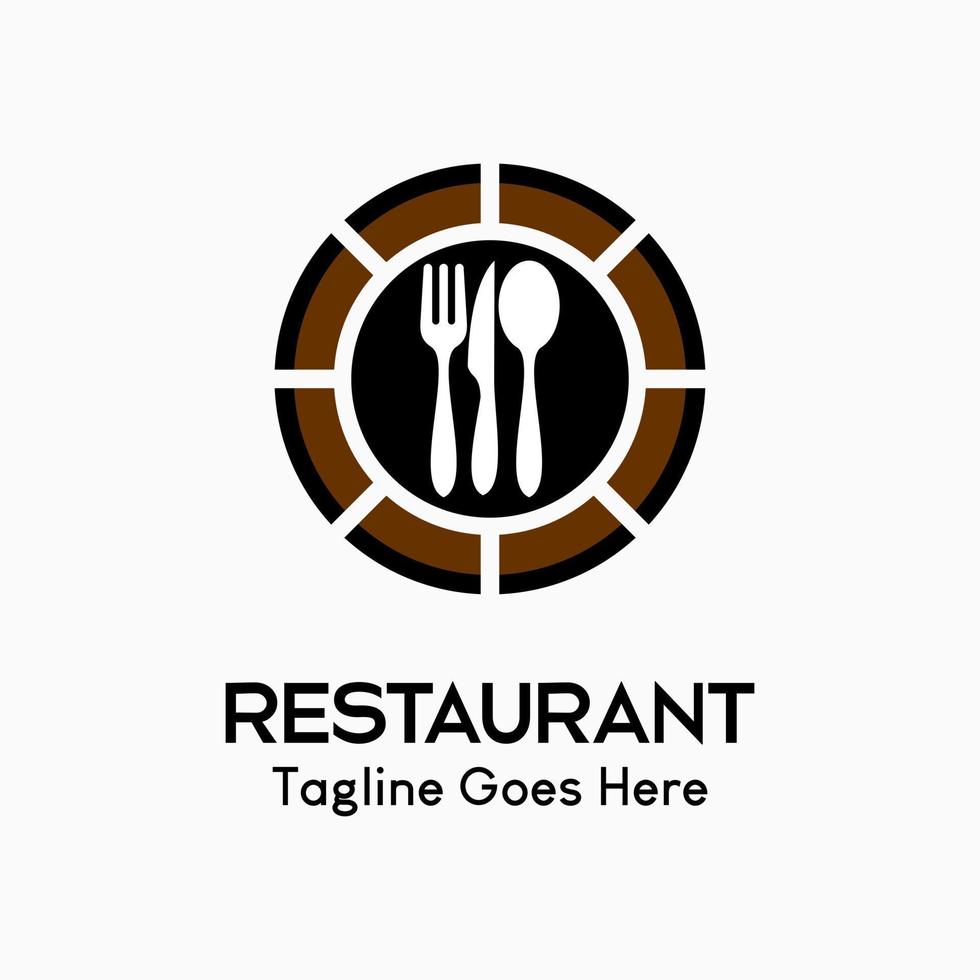 cuchillería icono. cuchara, tenedor, cuchillo y plato en un círculo. logo para restaurante negocio, simple, lujo y moderno vector ilustración