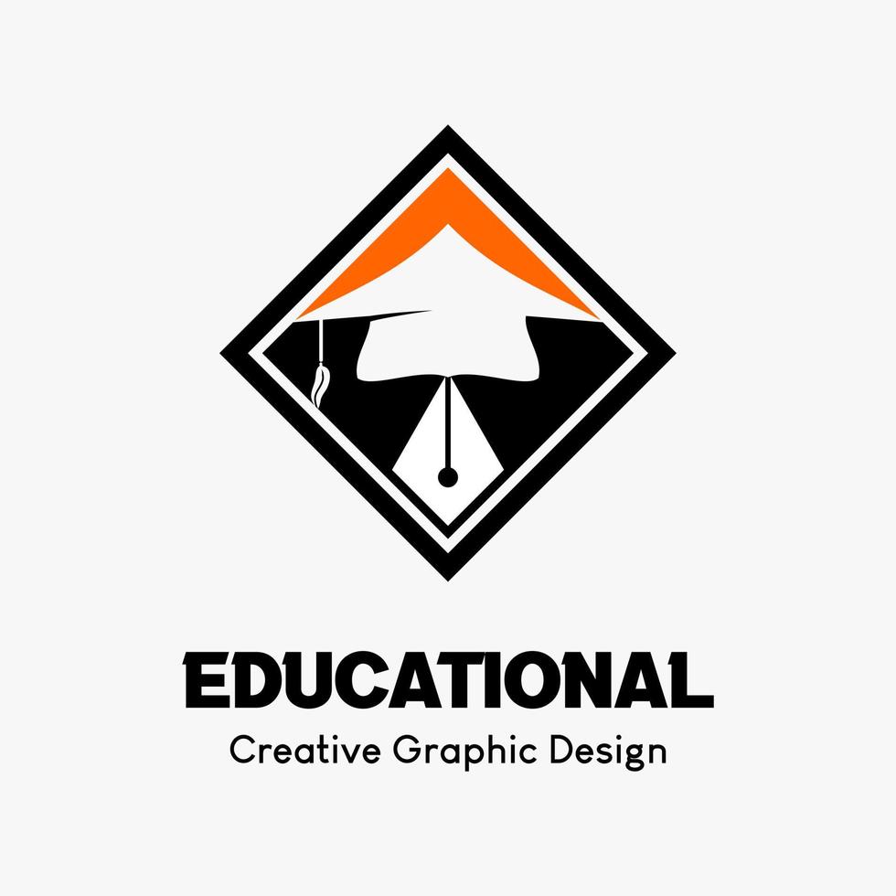 logo símbolo para educación. icono de un manchado bolígrafo propina y graduación gorra en rombo. educación vector logo modelo.