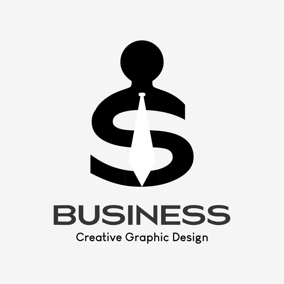 icono de un persona vistiendo un Corbata y el letra s. gente cabeza logo y letra s forma dinero icono. negocio empresa logo modelo vector