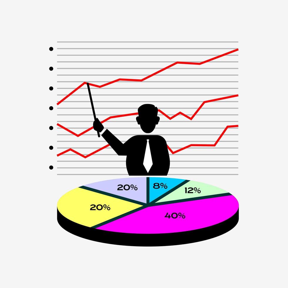 vector pie chart, icon of person wearing tie and line graph. company and business vector template