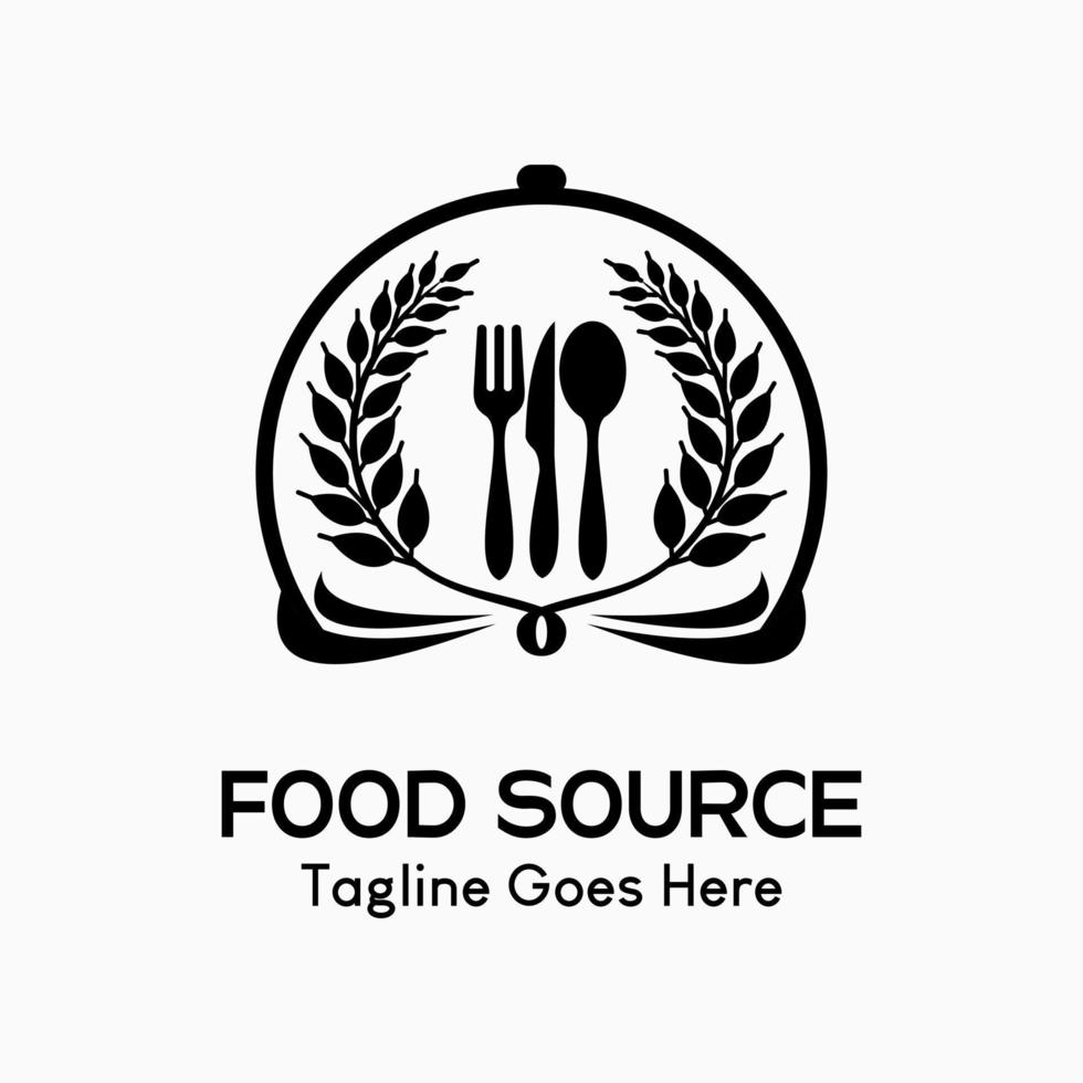 Cutlery icon. fork, knife, spoon and wheat or rice in a serving hood. logo for restaurant business, simple, luxury and modern vector illustration