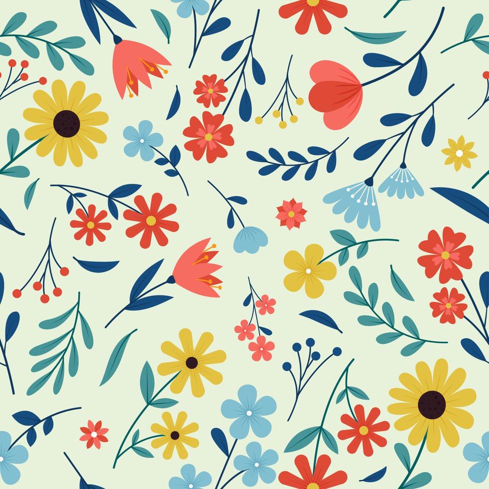 Floral and Leaves Plants Seamless Pattern Background vector