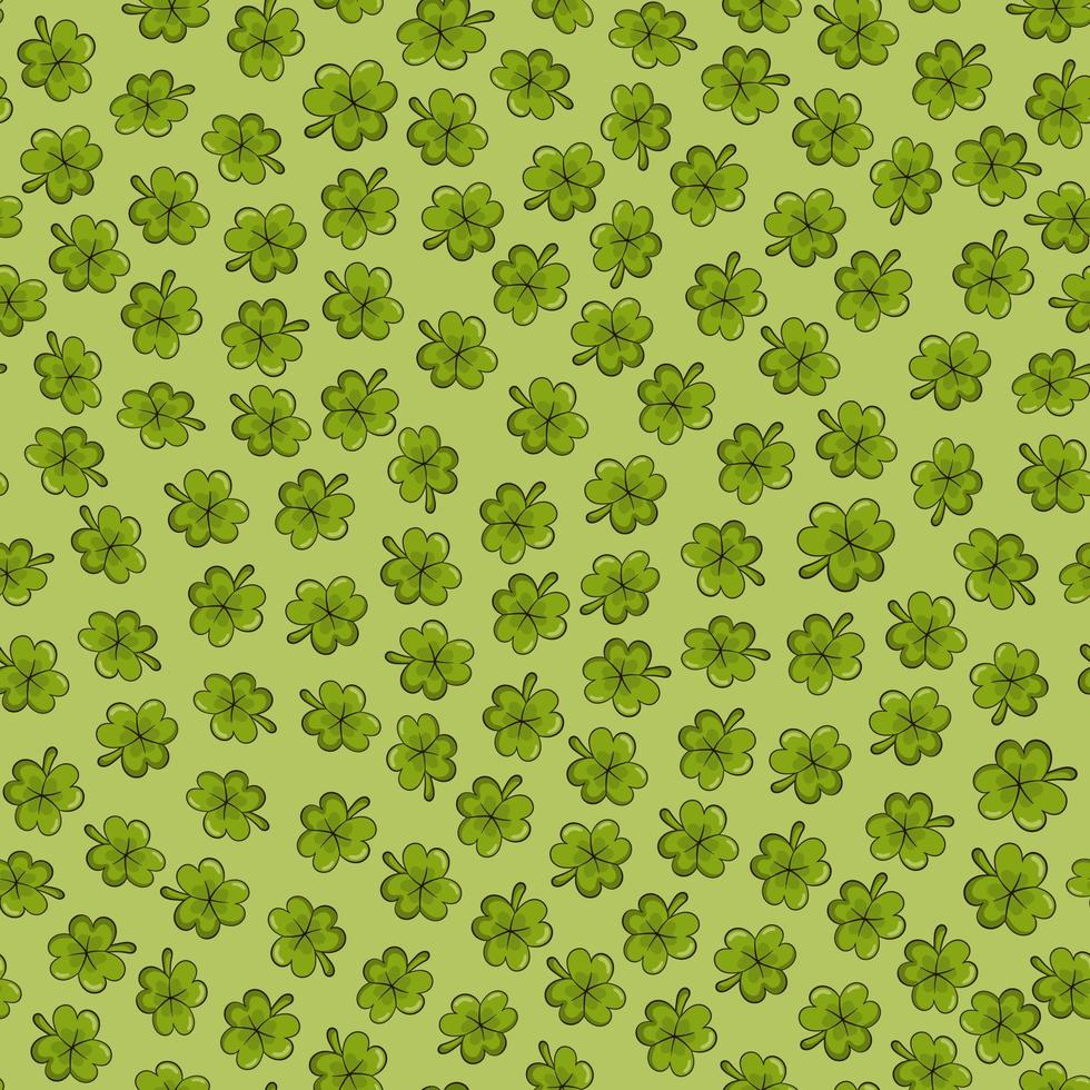 St Patricks Day pattern with clover and shamrocks in cartoon style on green background for print vector
