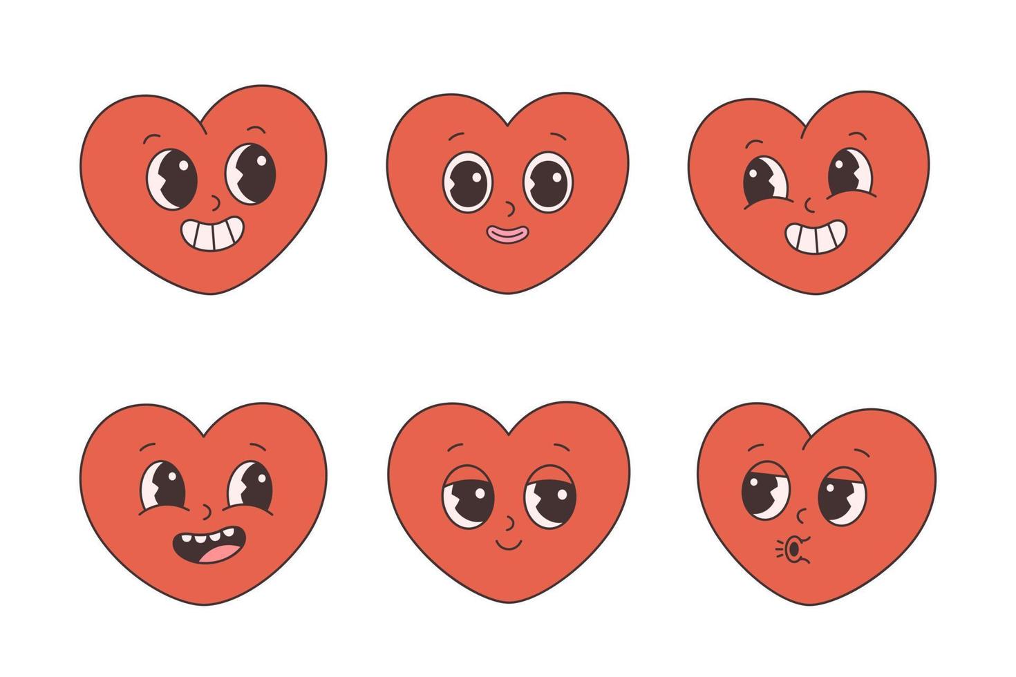 Trendy retro cartoon heart character. Groovy style, vintage, 70s 60s aesthetics. Valentines day vector