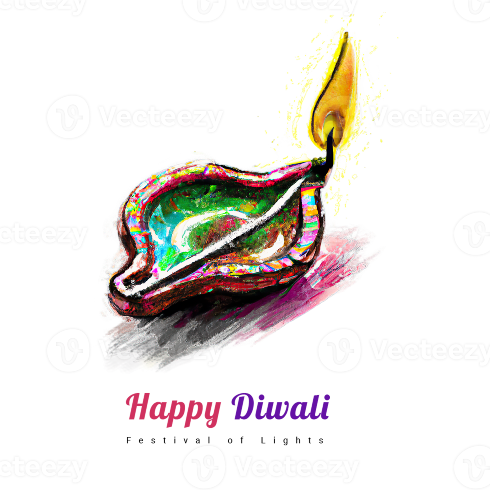 Happy Diwali with painted Diya png