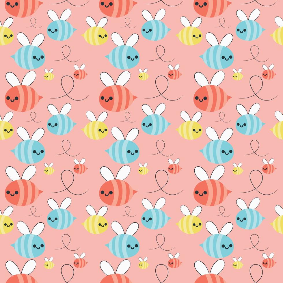 Seamless Repeat Pattern of Colorful Flying Bee on Pink Background. vector