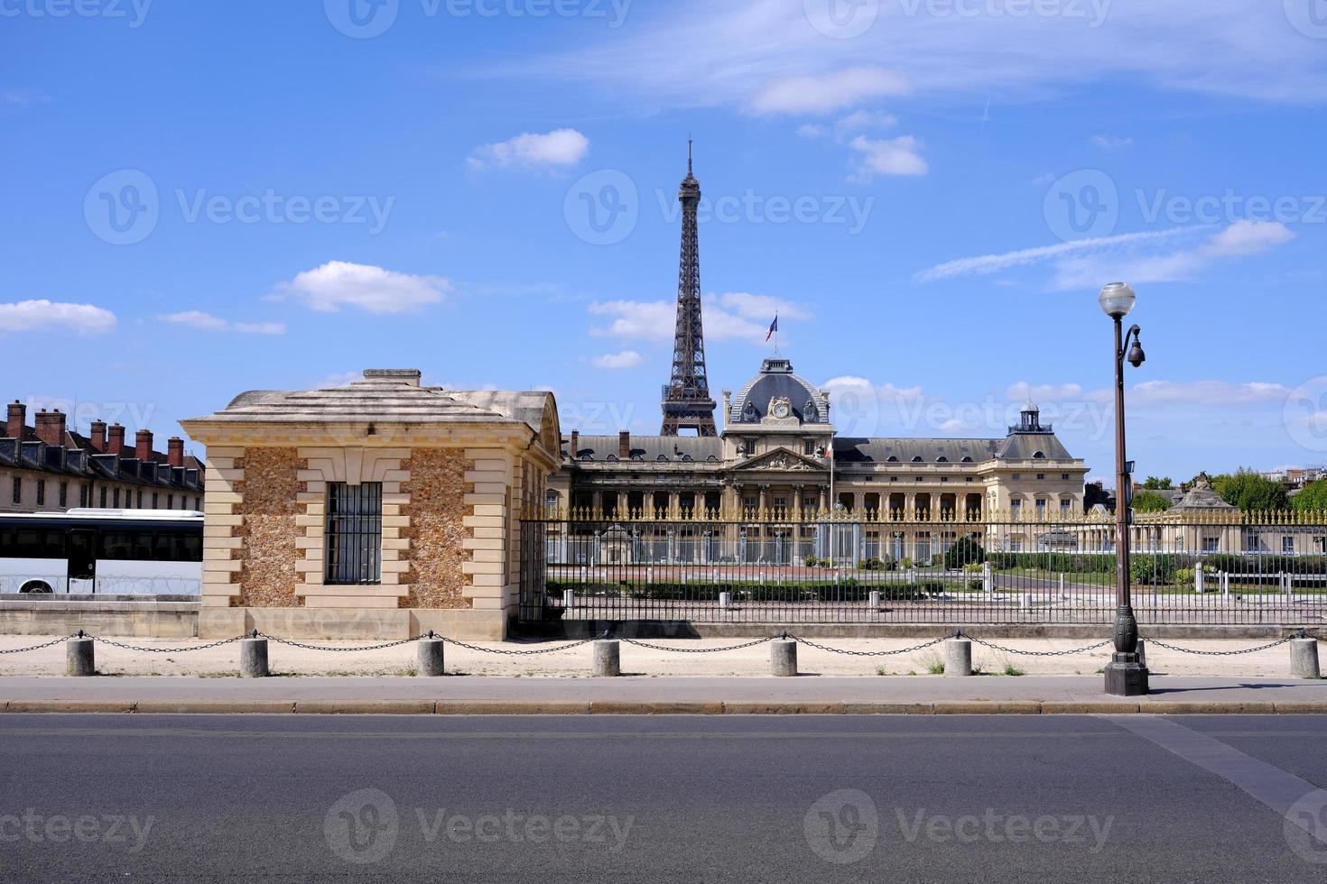 Scenery of Eiffel Tower from Institute of Advanced Studies in National Defence, Paris France. photo